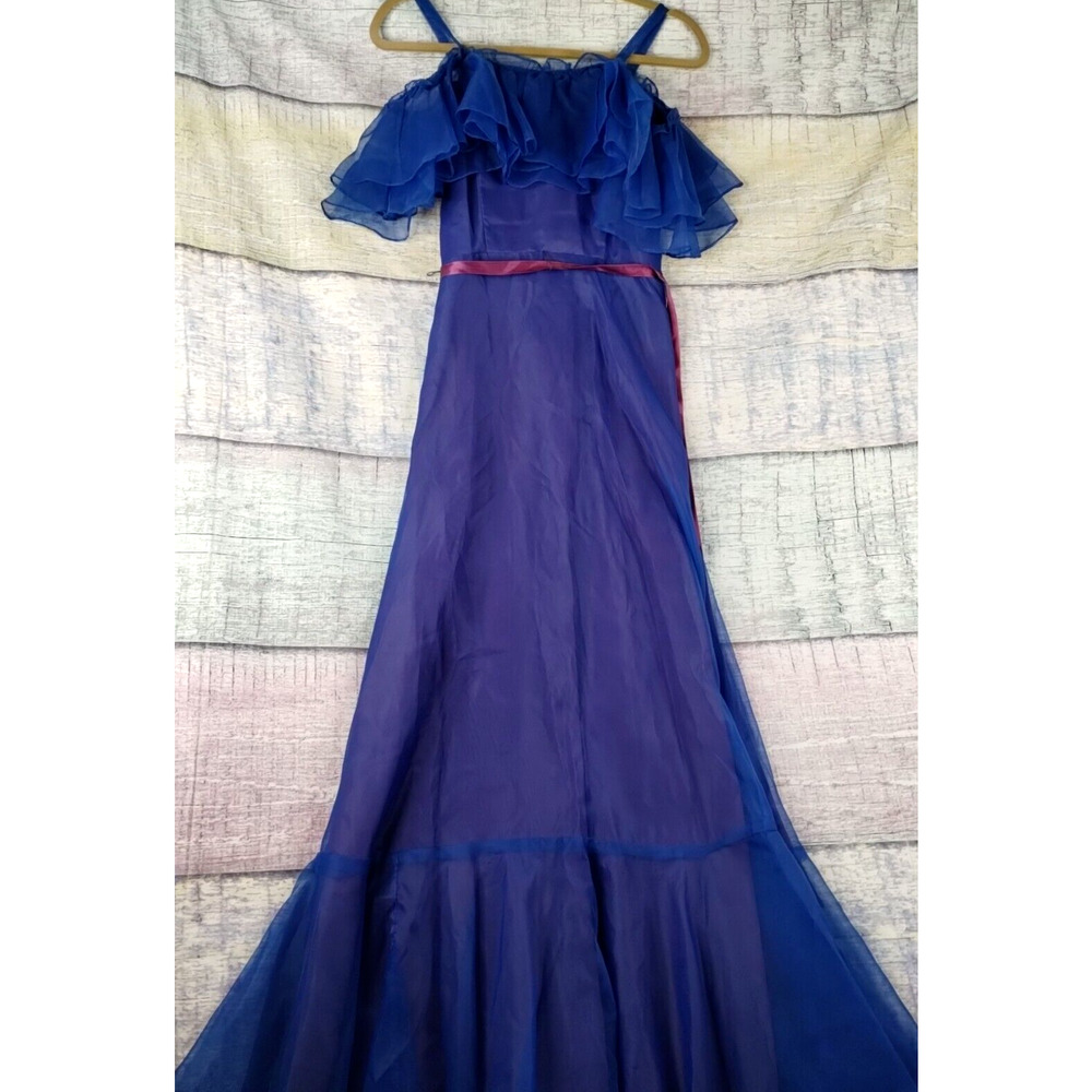 Vtg Blue Party Prom Dress Multi Layer Tulle Ruffle Formal Evening Gown - Union